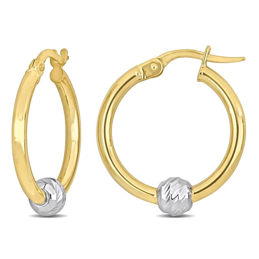 Amour 21mm Hoop Earrings With Ball In 2-tone Yellow And White 14k Gold In Two-tone