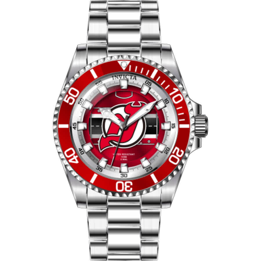 Shop Invicta Nhl New Jersey Devils Quartz Red Dial Ladies Watch 42221 In Red   / Black / Silver / White