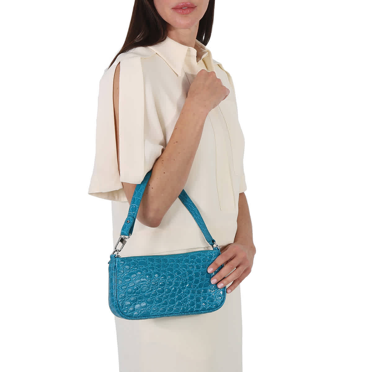 Shop By Far Ladies Azur Croco-embossed Rachel Shoulder Bag