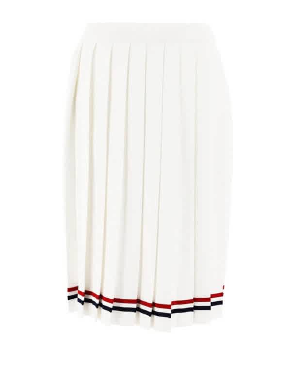 Shop Thom Browne White Elite Pleated Midi Skirt