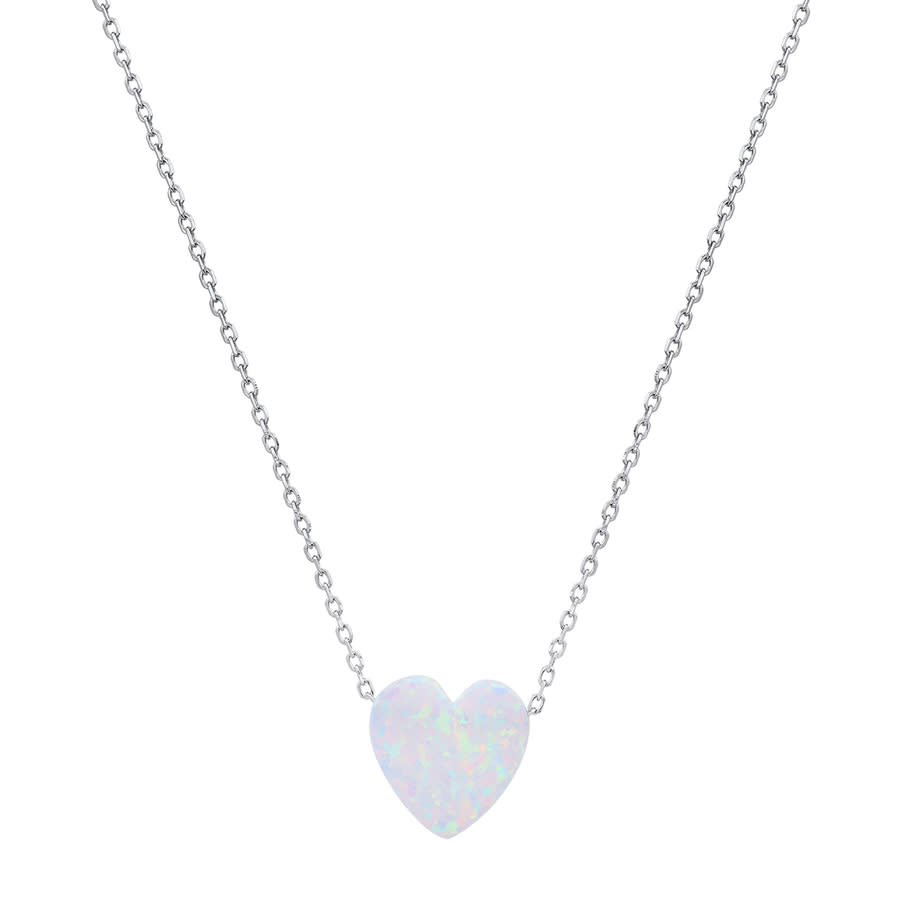 Kylie Harper Sterling Silver Opal Heart Necklace In Silver-tone