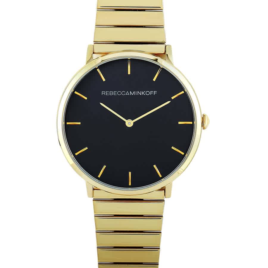 Shop Rebecca Minkoff Major Quartz Black Dial Ladies Watch 2200006 In Black / Gold / Gold Tone