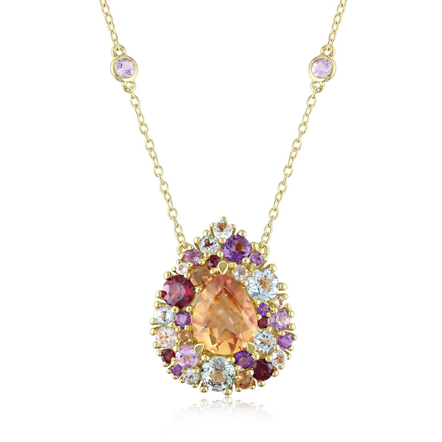 Amour Yellow Plated Sterling Silver Multi Gemstone Teardrop Necklace In Yellow