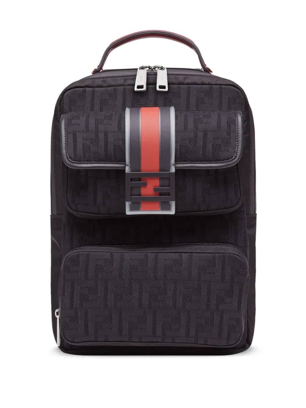 FENDI BLACK MENS BAGUETTE FF MOTIF BACKPACK