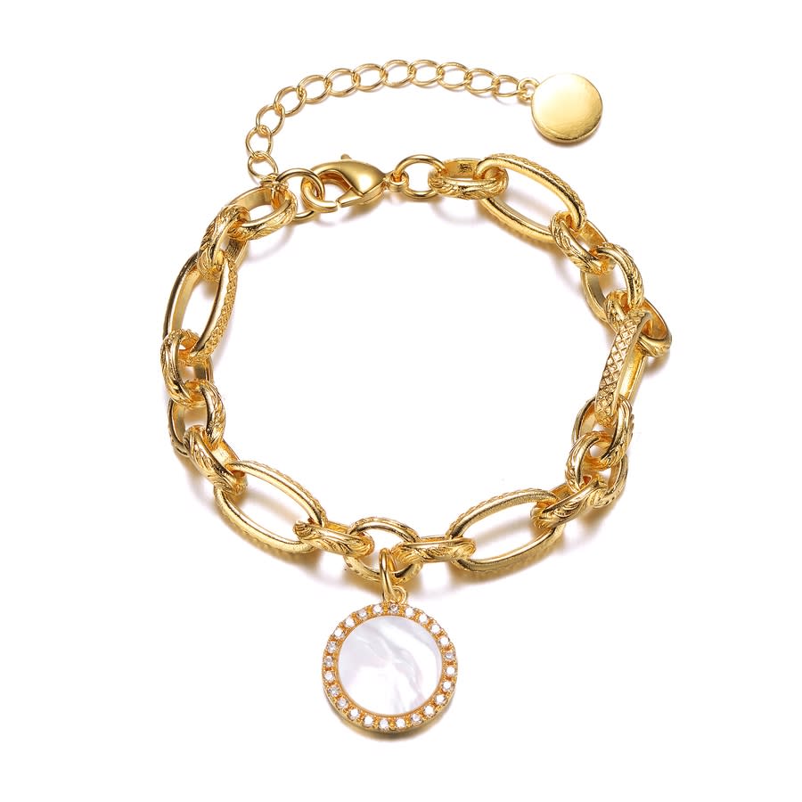 Shop Rachel Glauber 14k Gold Plated Cubic Zirconia Chain Bracelet In Gold-tone