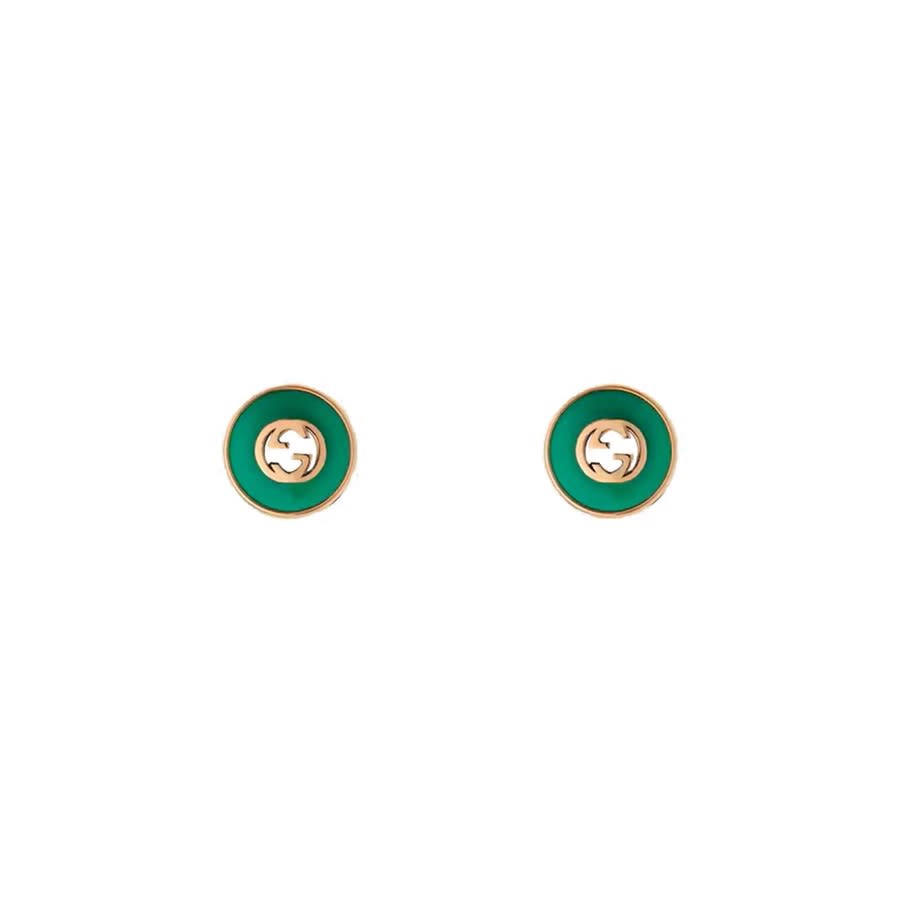 Gucci Interlocking 18ct Rose Gold Green Agate Stud Earrings - YBD786554002