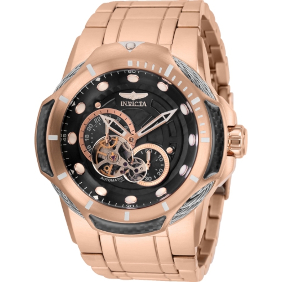 Invicta Bolt Automatic Black Dial Open Heart Mens Watch 31953 In Black / Gold Tone / Rose / Rose Gold Tone