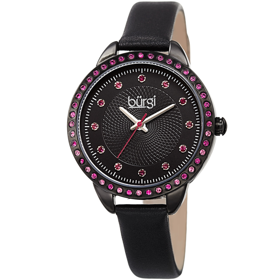 Burgi Quartz Crystal Black Dial Ladies Watch Bur161bk In Black / Pink