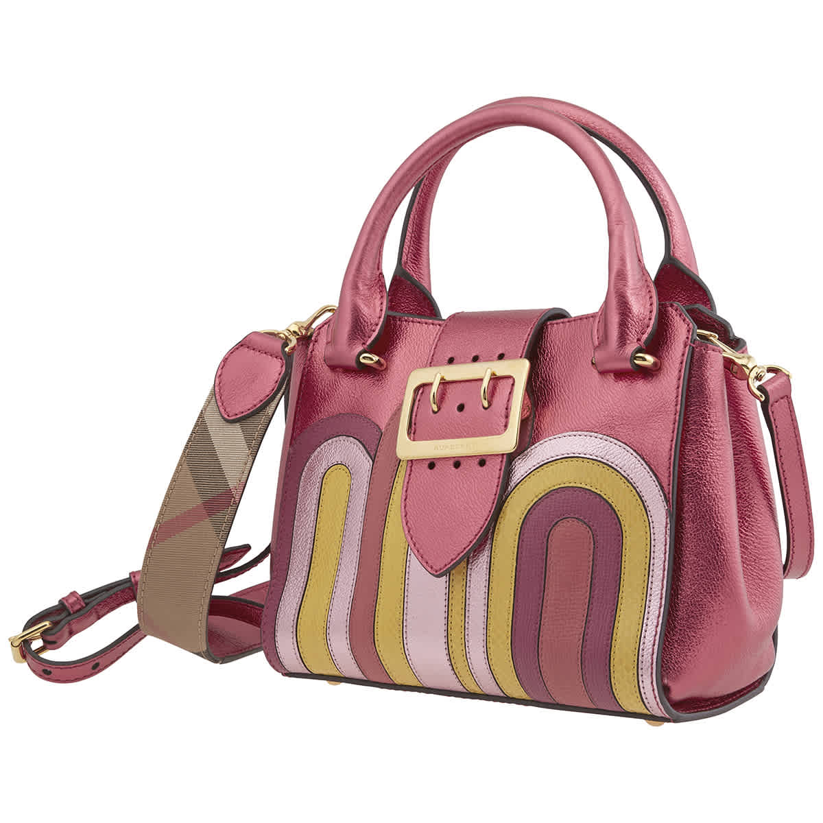 Burberry Buckle Small Leather & Python Tote In Bright Pink