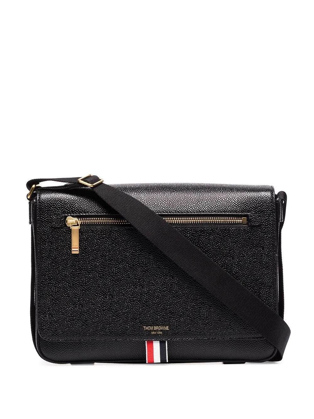 THOM BROWNE BLACK EMBOSSED LOGO-STAMP REPORTER BAG