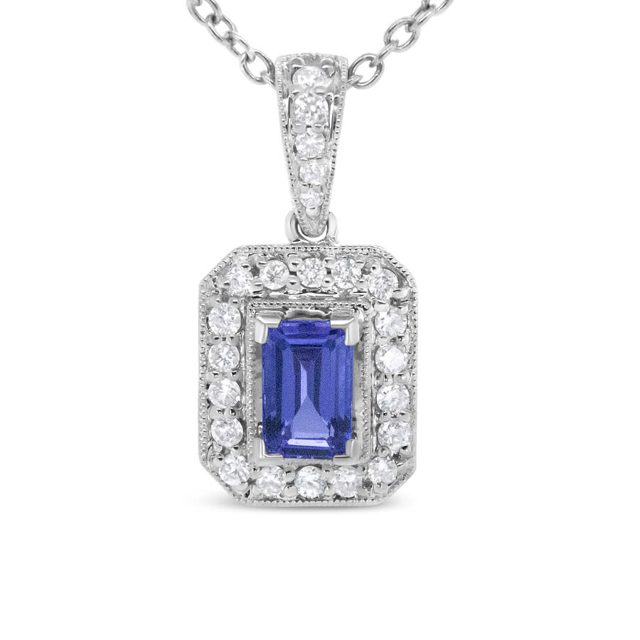 Haus Of Brilliance 18k White Gold 1/4 Cttw Round Diamond And 6x4mm Purple Tanzanite Halo 18" Pendant Necklace In White