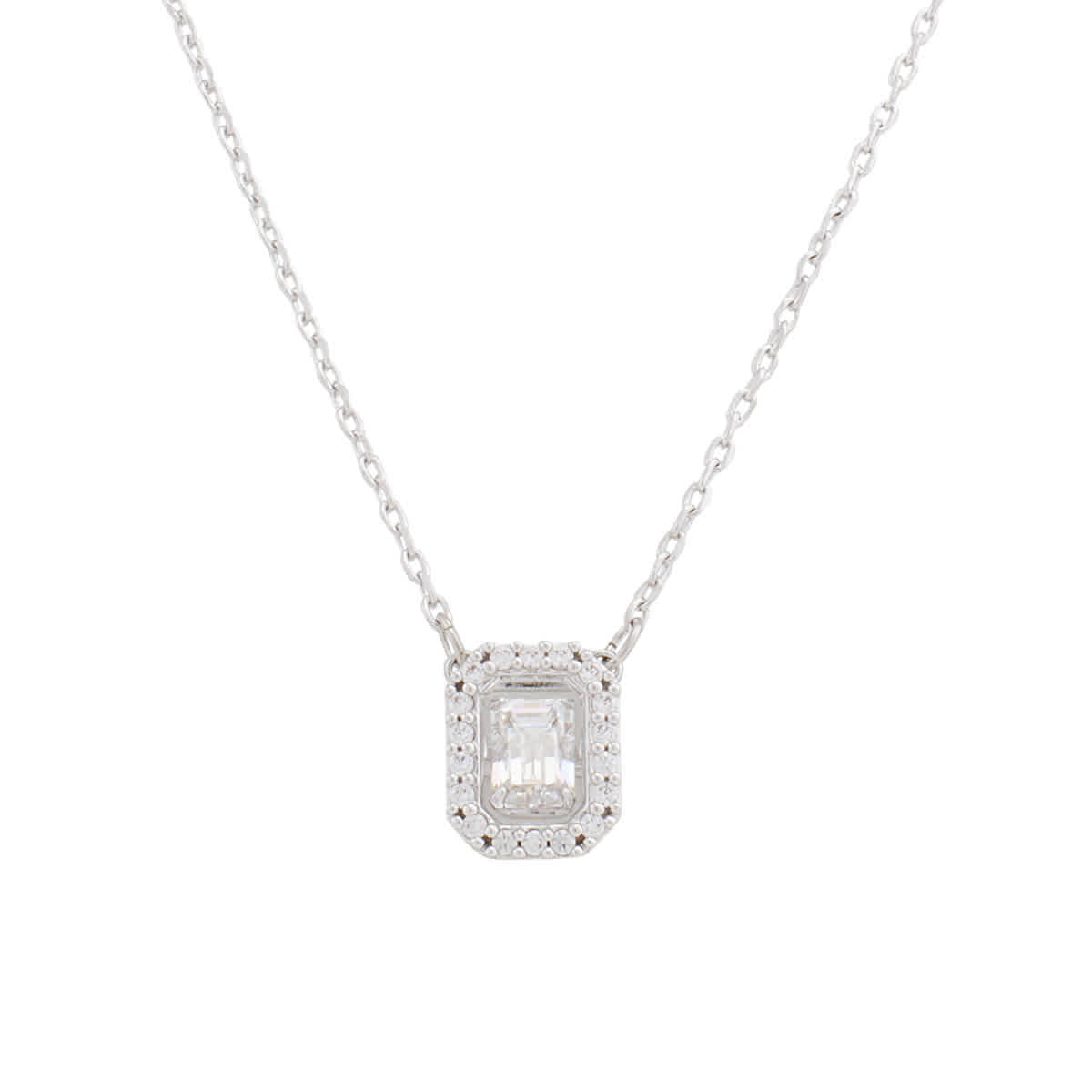 Swarovski Millenia Square Zirconia Necklace In Rhodium / White