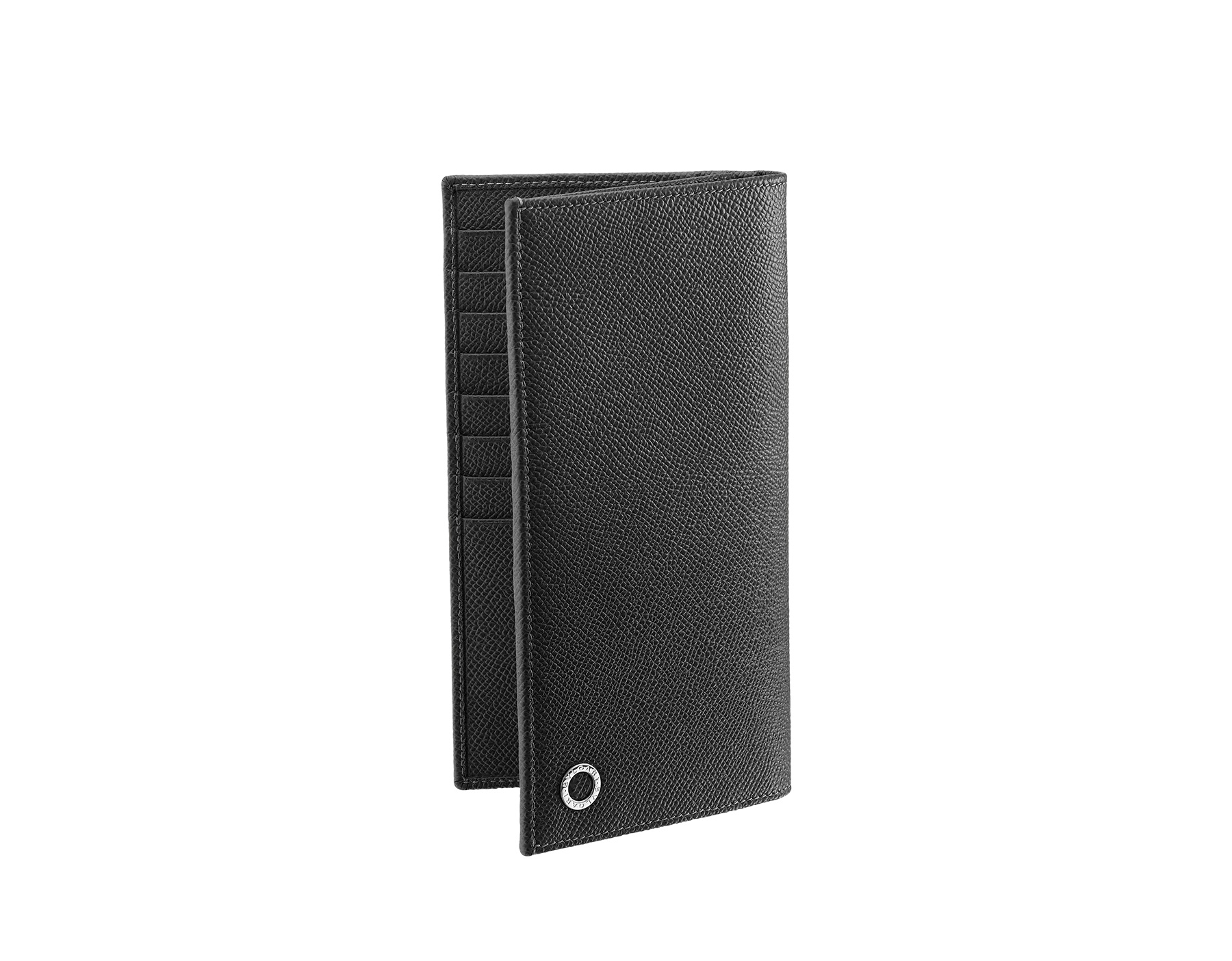 Bvlgari Bifold Black Hammered Leather Yen Wallet