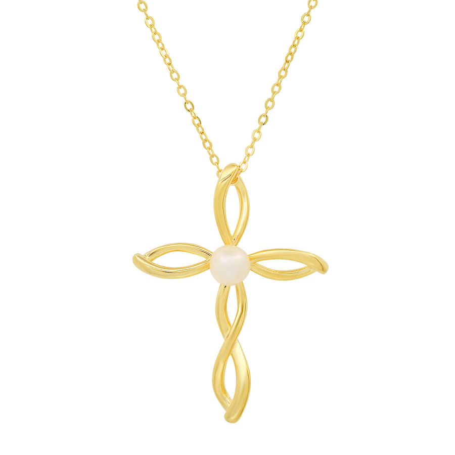 Kylie Harper Gold Over Silver Genuine Pearl Cross Pendant In Gold-tone