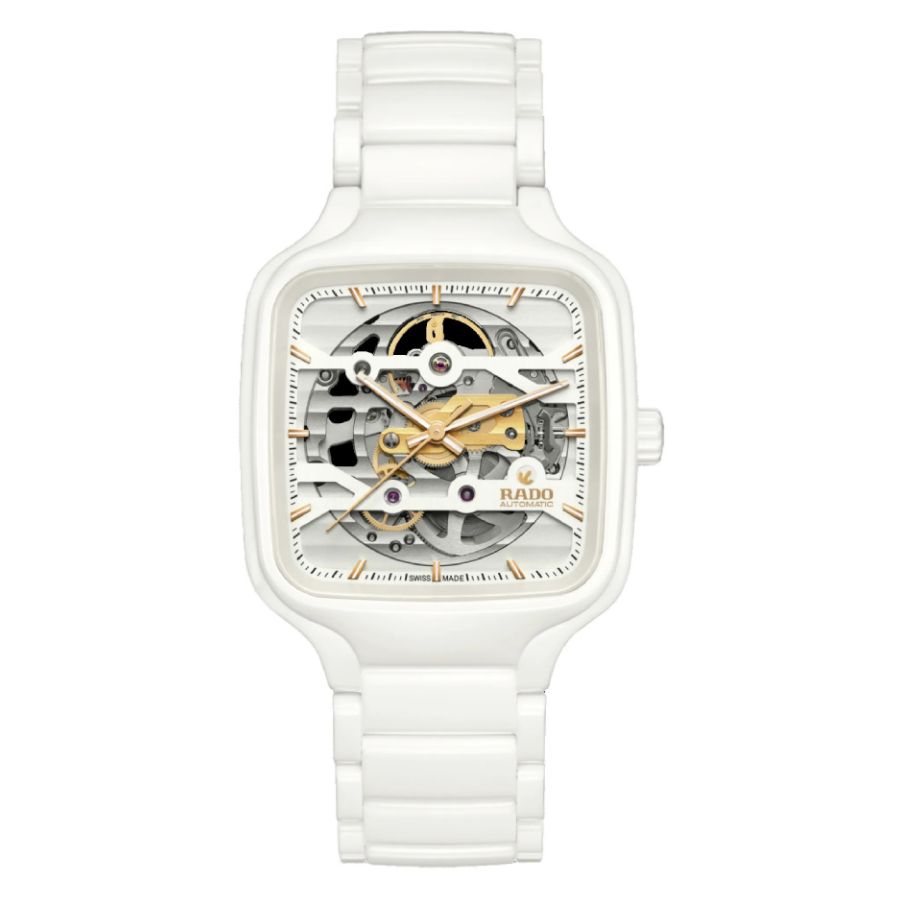 Rado True Square Skeleton Watch, 38mm X 38mm In Gold Tone / Rose / Rose Gold Tone / Skeleton / White