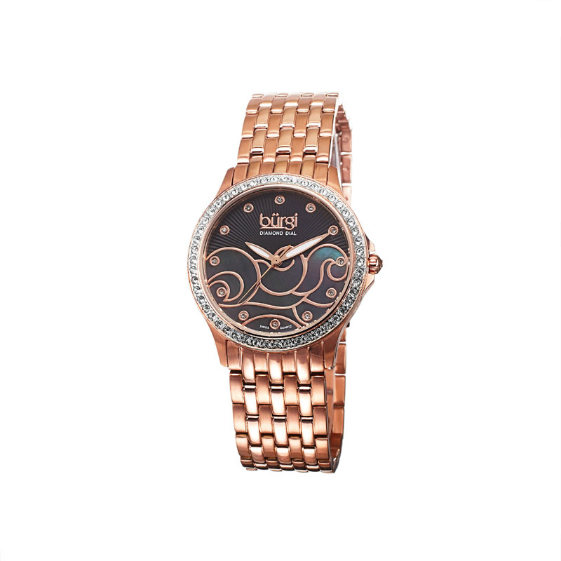 Burgi Wave Pattern Quartz Diamond Ladies Watch Bur081rg In Black / Gold Tone / Mother Of Pearl / Rose / Rose Gold Tone / Wave