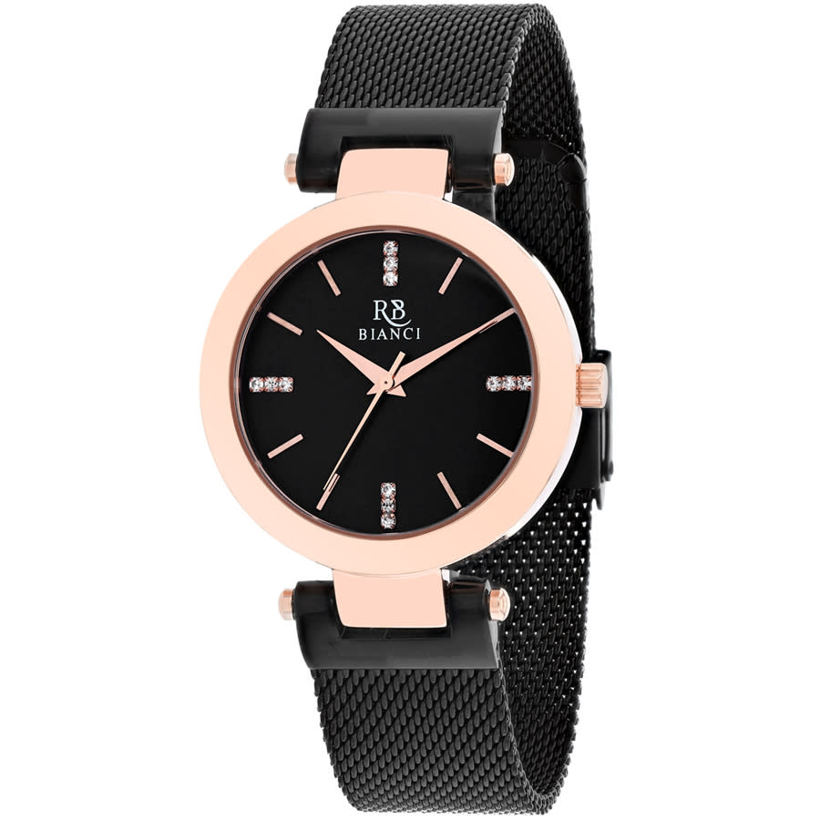 Roberto Bianci Cristallo Quartz Black Dial Ladies Watch Rb0405 In Black / Gold Tone / Rose / Rose Gold Tone