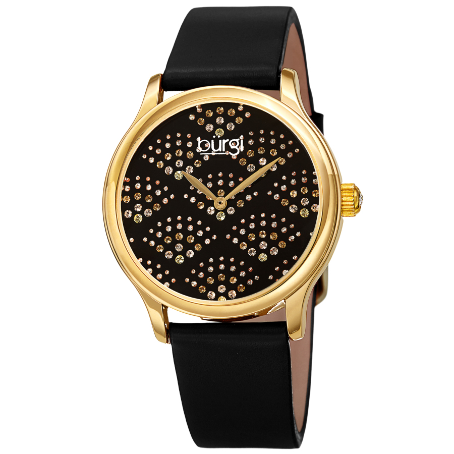 Burgi Pebble Style Quartz Black Dial Ladies Watch Bur238bk In Black / Gold Tone / Yellow