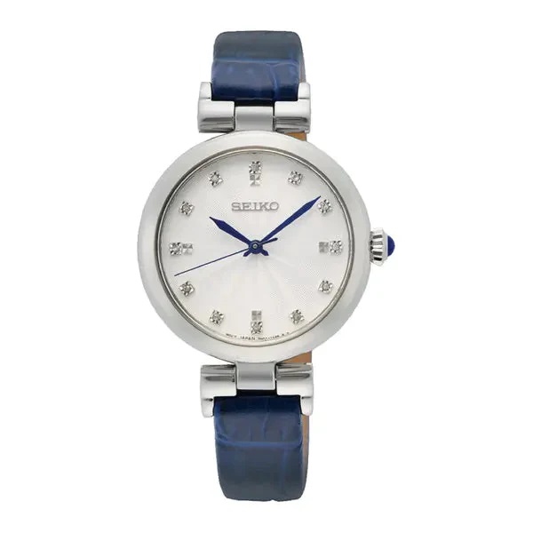 Seiko Quartz Crystal White Mother Of Pearl Dial Ladies Watch Srz545p1 In Blue / Mother Of Pearl / White