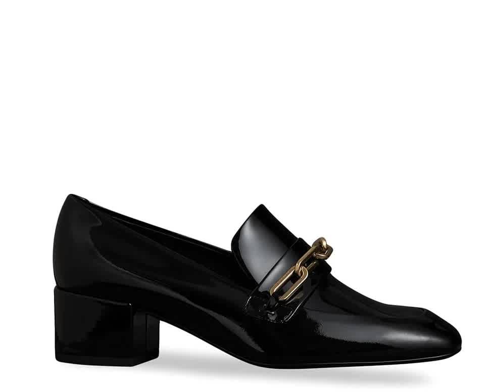 Burberry Link Detail Patent Leather Block-heel Loafers In Black,yellow