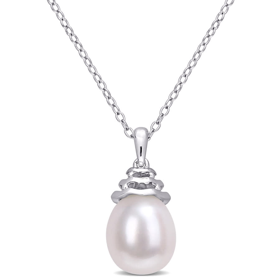 Amour 8-8.5mm Freshwater Cultured Pearl Drop Pendant With Chain In Sterling Silver In White