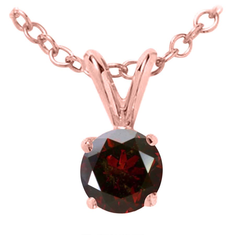 Maulijewels 3/4 Carat Natural Red Diamond 14k Solid Rose Gold Solitaire Pendant Neckalce With 18'' 14k Rose Gold In Gold Tone,pink,red,rose Gold Tone,silver Tone