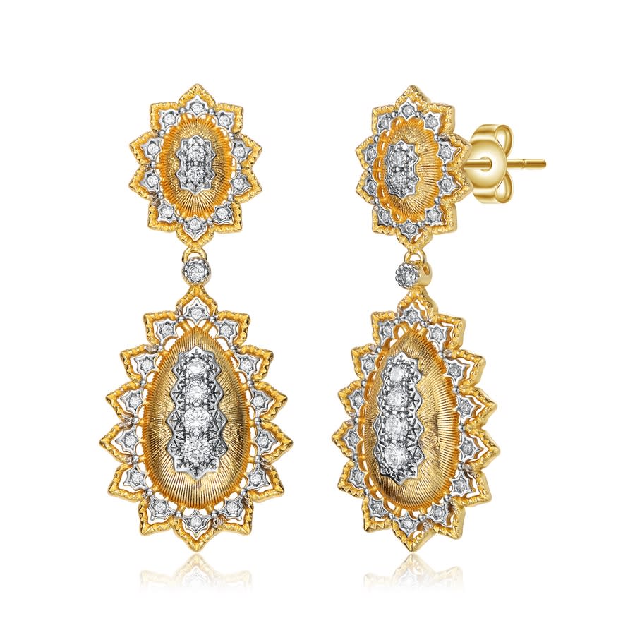 Rachel Glauber Rhodium And 14k Gold Plated Cubic Zirconia Drop Earrings In Two-tone