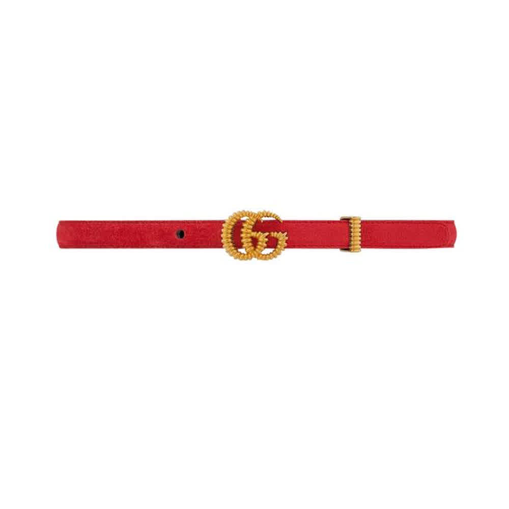 Gucci Double G Suede Belt In Gold Tone,red