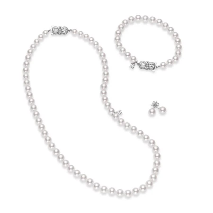 Mikimoto 18" Akoya Cultured Pearl Three Piece Set - 18k White Gold Clasp Box Set