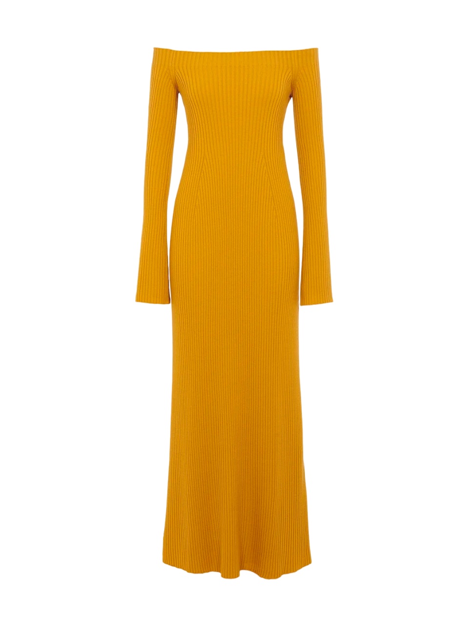 Chloé Off-the-shoulder Ribbed Wool And Cashmere-blend Maxi Dress In Sunlight Yellow