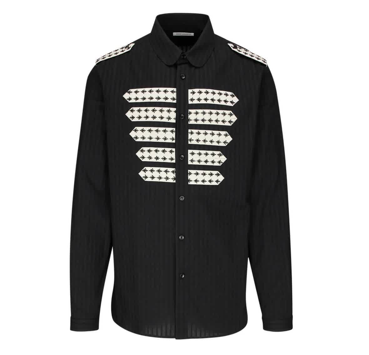 Saint Laurent Mens Striped Cotton Officer Shirt In Black, Brand Size 39