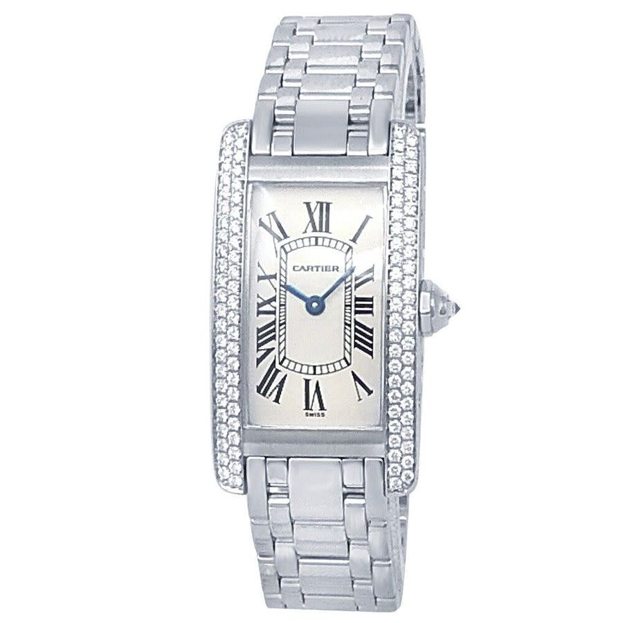 Pre-owned Cartier Tank Americaine Ladies Quartz Watch 1713 In Gold / White