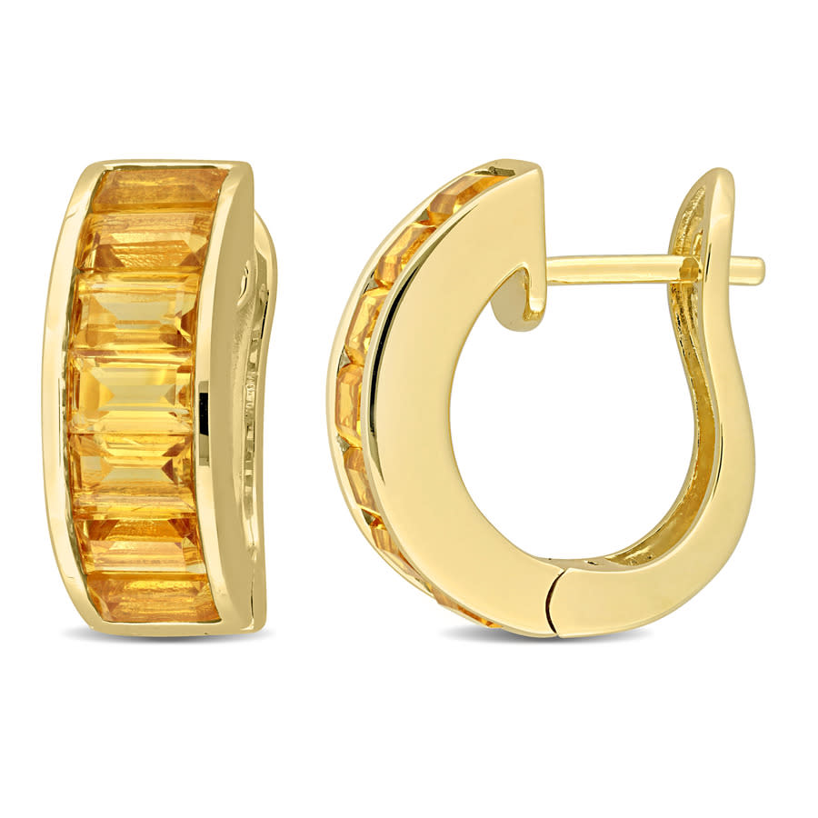 Amour 3 5/8 Ct Tgw Citrine Hoop Earrings In Yellow Plated Sterling Silver In Yellow