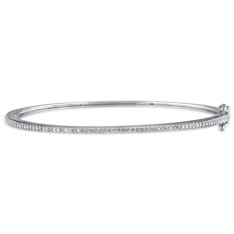 Amour White Diamond Sterling Silver Bangle In Silver / White