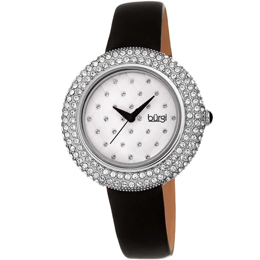 Burgi Ladies Argyle Dial Swarovski Crystal Glamor Strap Watch In Black / Brass / White