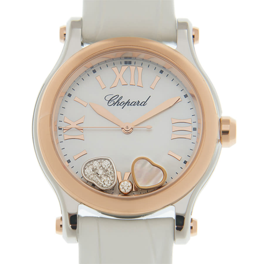 Chopard Happy Heart White Dial Ladies Watch 278590-6005 In Gold / Gold Tone / Rose / Rose Gold / Rose Gold Tone / White