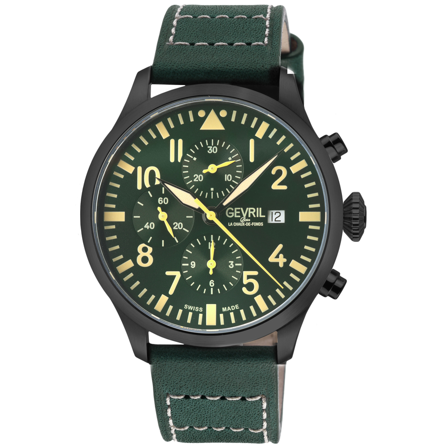 Gevril Vaughn Mens Chronograph Automatic Watch 47104-1 In Black / Green / Yellow