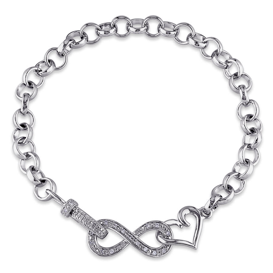 Amour 1/10 Ct Tw Diamond Infinity Heart Bracelet In Sterling Silver In White