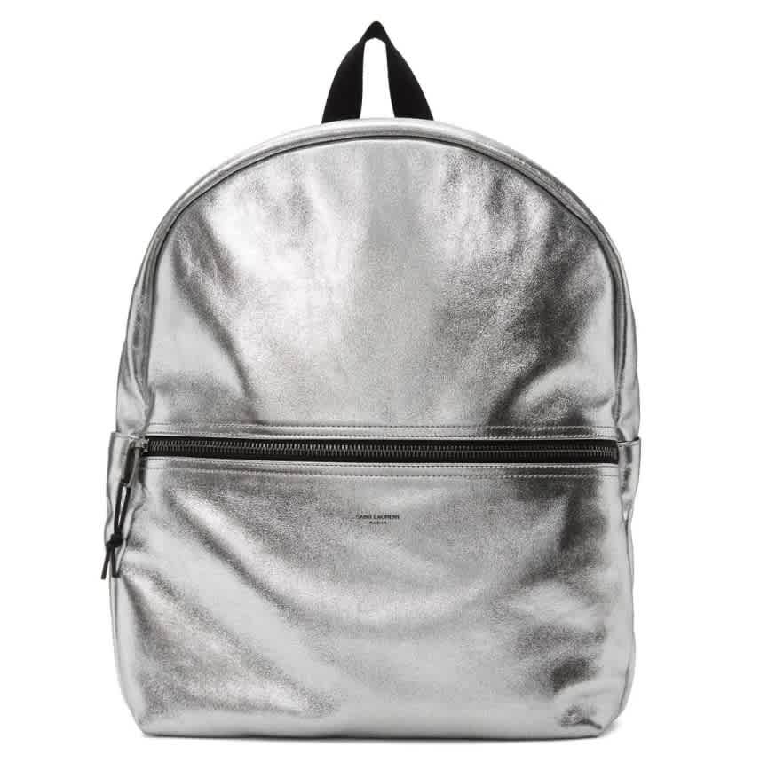 Saint Laurent Nuxx Backpack In Metallic Leather In Silver Tone