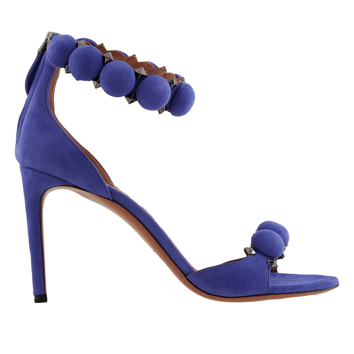 Alaïa Bombe Stud Suede Ankle-wrap High-heel Sandals In Blue