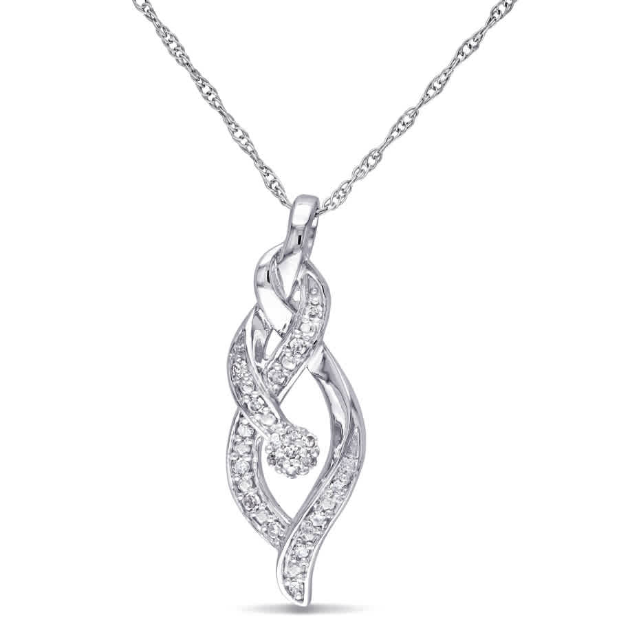 Amour 1/10 Ct Tw Diamond Twist Pendant With Chain In 10k White Gold