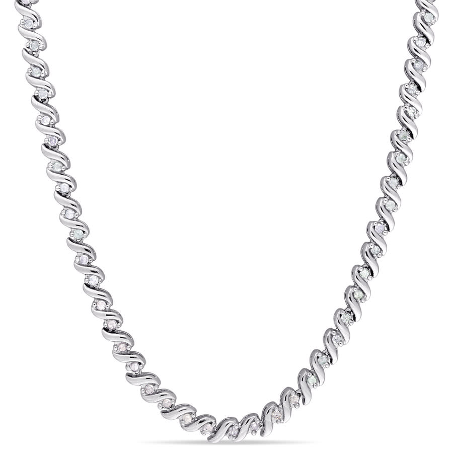 Amour Sterling Silver 1 Ct Tdw Diamond Necklace In White