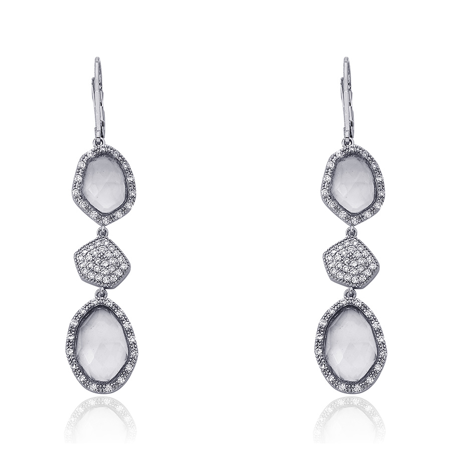 Riccova City Light Rhodium Plated Cz & Faceted Glass Dangle Leverback Earring In Silver Tone