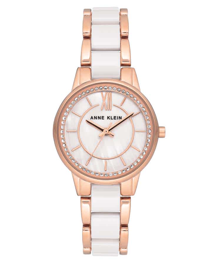 Anne Klein Mother Of Pearl Dial Ladies Watch 3344wtrg In Gold Tone,mother Of Pearl,pink,rose Gold Tone,white