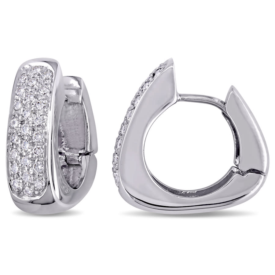 Amour 1/2 Ct Tw Pave Diamond Huggie Earrings In 18k White Gold