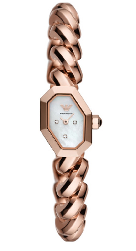 Emporio Armani Ladies Quartz Watch Ar11479 In Gold Tone / Mother Of Pearl / Rose / Rose Gold Tone / White