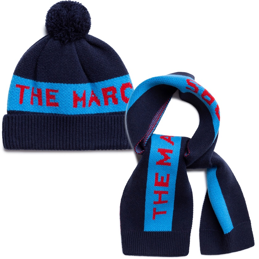 Little Marc Jacobs Newborn Navy Logo Scraf And Hat Set