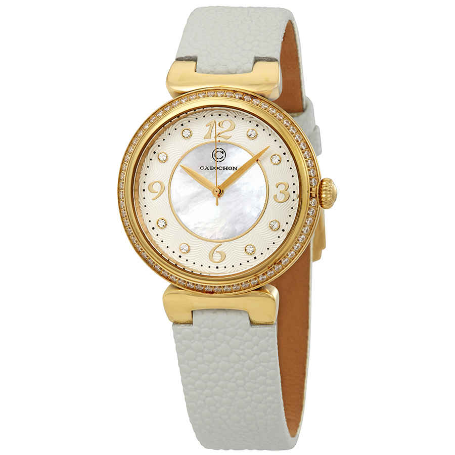 Cabochon Saga Crystal Markers Ladies Watch -16561-yg-02-whs In Gold / Mother Of Pearl / White / Yellow