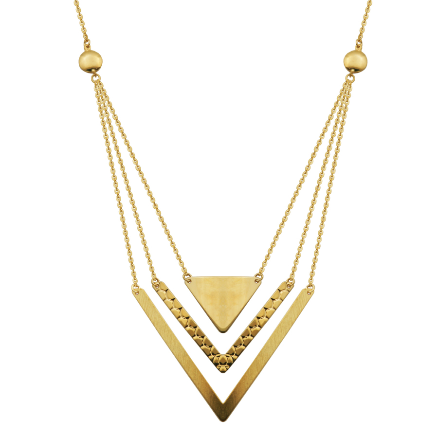 Treesse 10k Yellow Gold Triple Row Triangle Arrow Necklace, 18'' + 1'' In Gold Tone,green,yellow