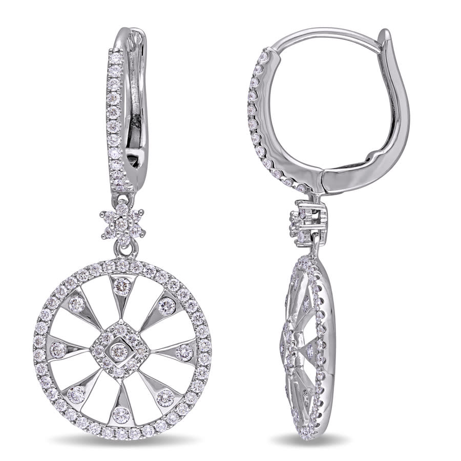 Amour 1 1/6 Ct Tw Diamond Filigree Halo Leverback Earrings In 14k White Gold